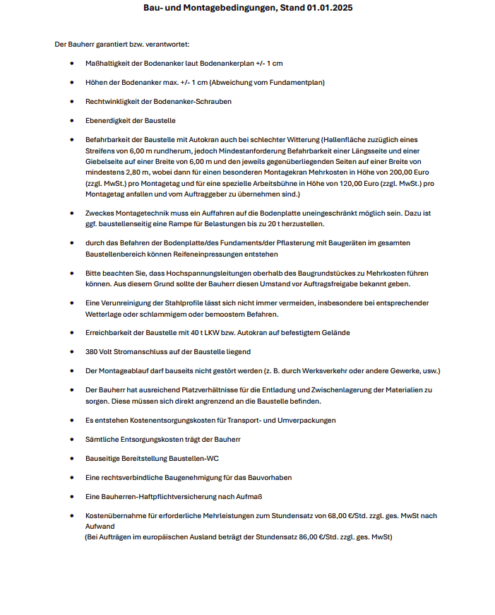 Bau- und Montagebedingungen – Vorschau (Stand 01.01.2025)